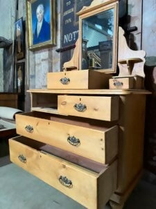 Antique Mid Victorian Pine Mirrored Dressing Chest of Two Over Two Drawers, c.1850
