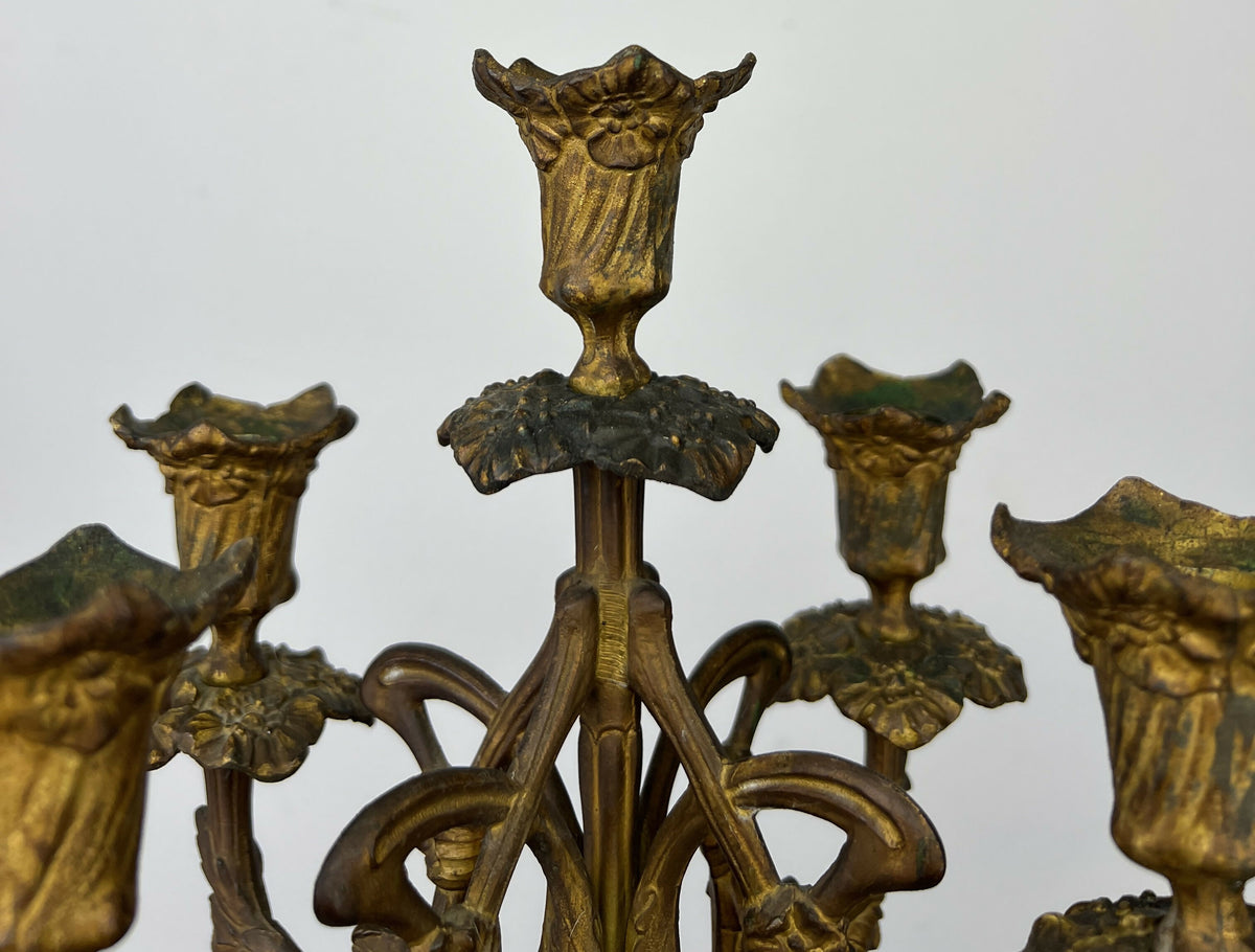 Candelabra Antique French Style Brass Marble Five Arm Candle Holder LOT 6488