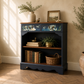 Upcycled Vintage Cabinet | Dark Navy Open Display Cabinet | Hand Painted Floral Furniture | Console Shelf