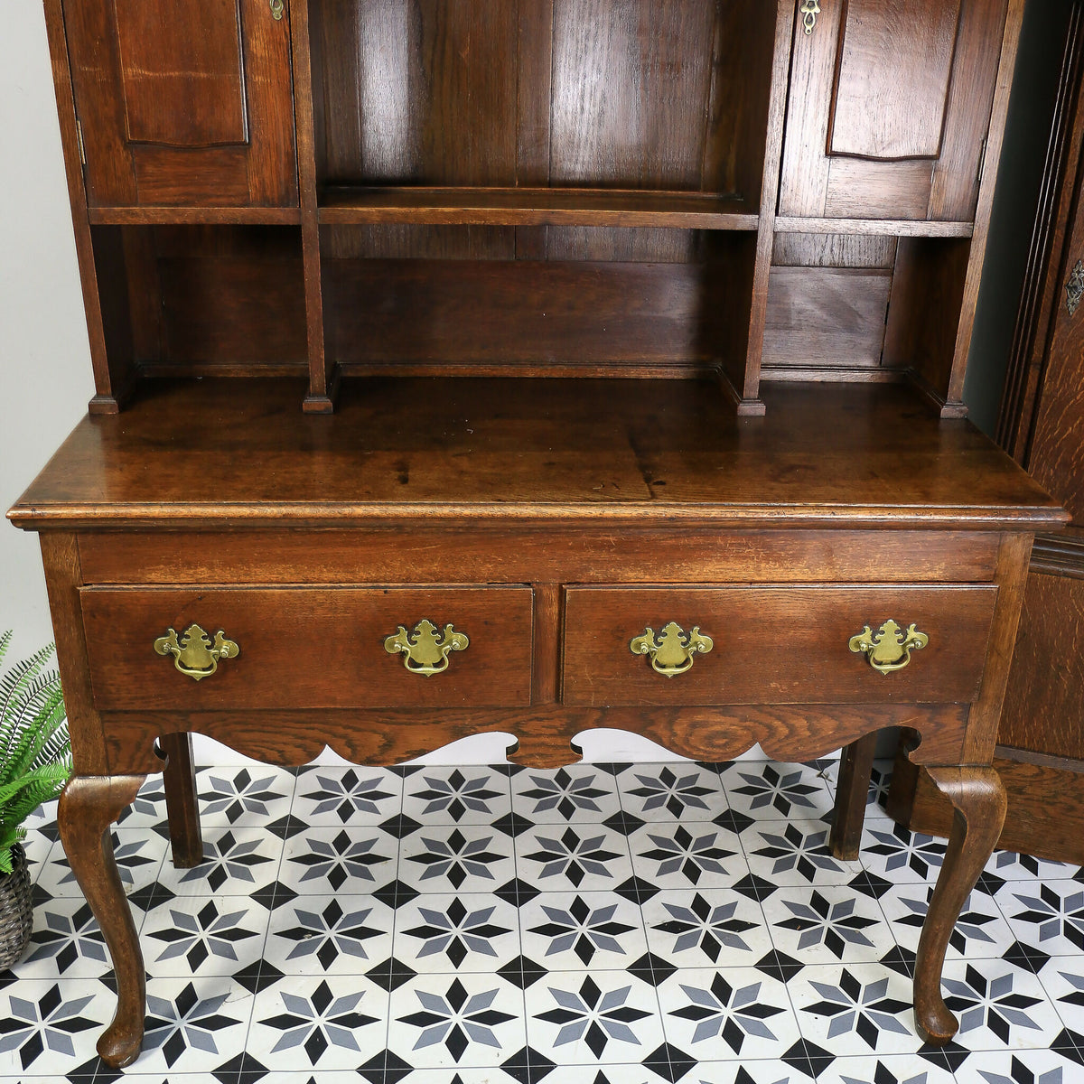 Victorian Solid Oak Dresser with Shelved Rack