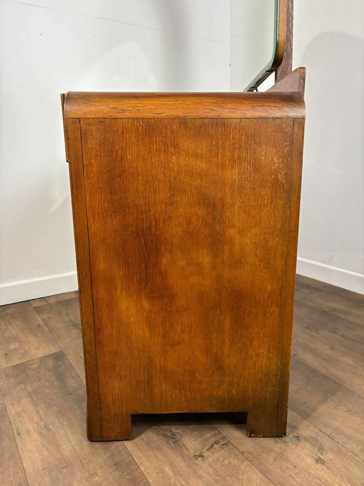 Art Deco Style Vintage Oak Dressing Table with Mirror