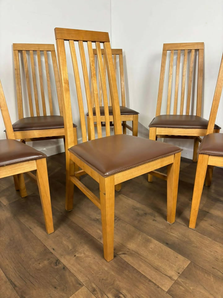 Set Of Six Modern High Back Oak Dining Chairs