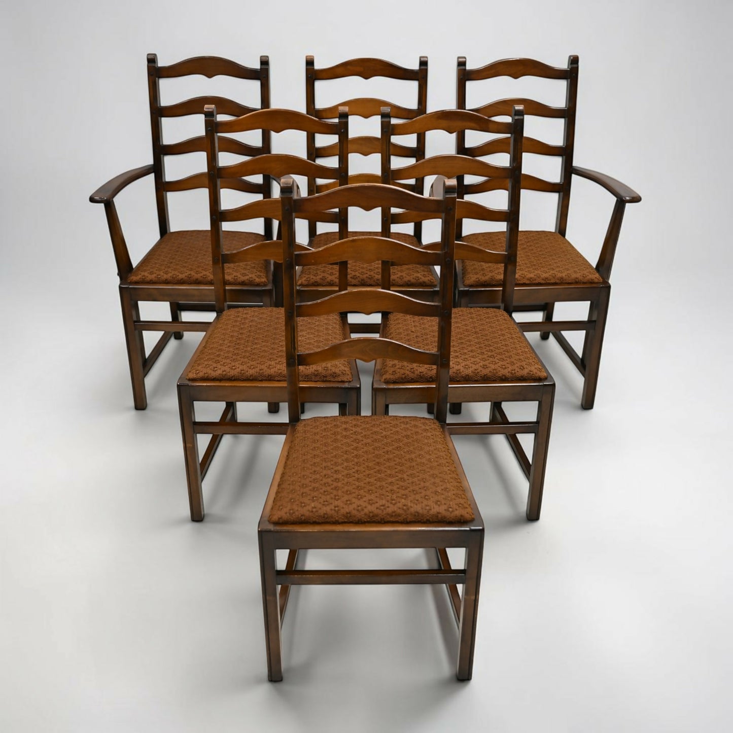6 Ercol Dining Chairs 1970s Ladderback Drop On Seats Blue Label FREE UK Delivery