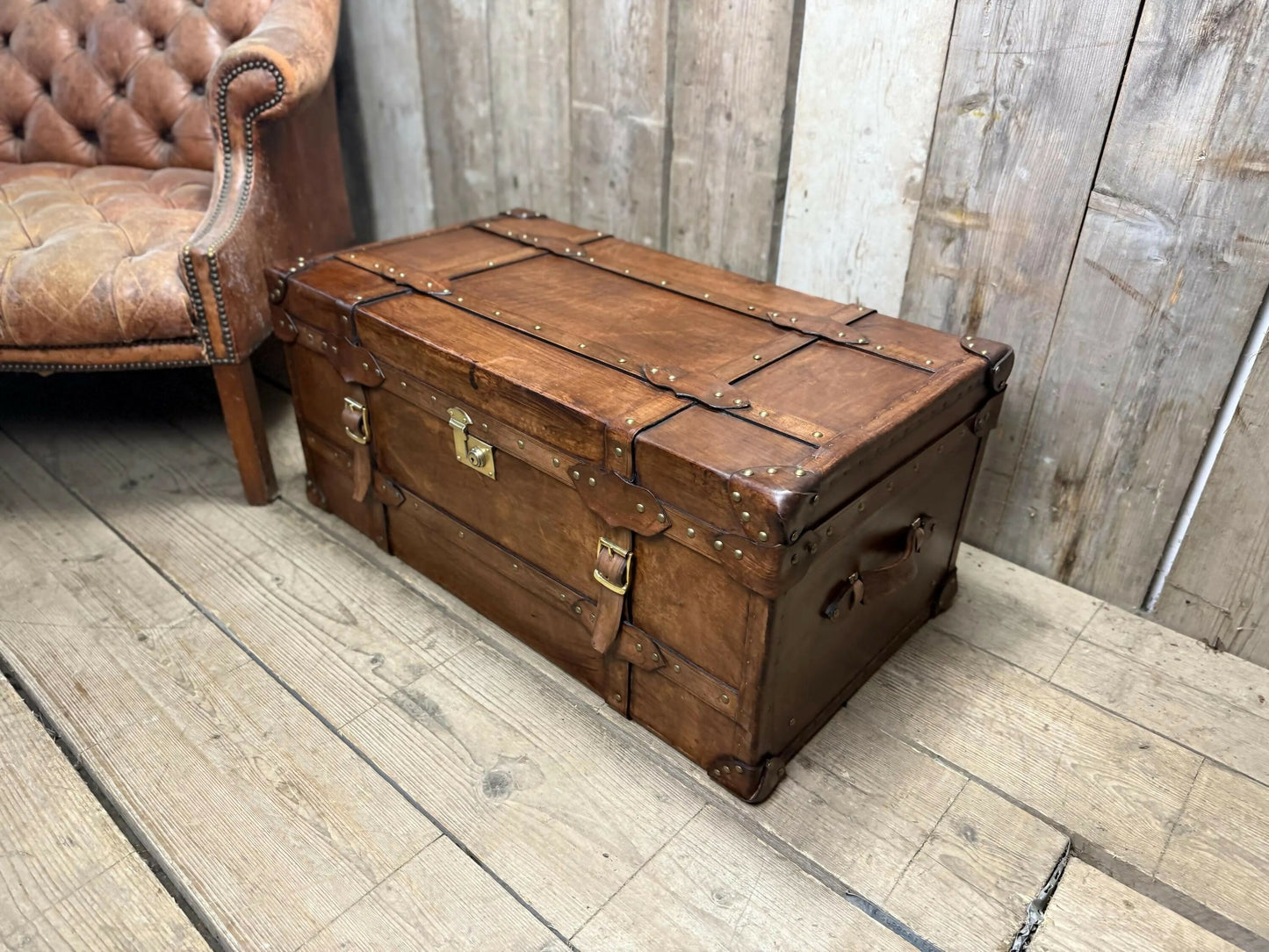 Belting Leather Coffee Table, Leather Chest