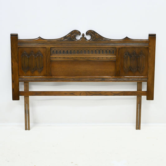 Old Charm Double Headboard Vintage Oak Gothic Carvings FREE UK Delivery*