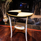 French-Style Oval Side Table - Blush Pink, Black & Gilt Geometric Design