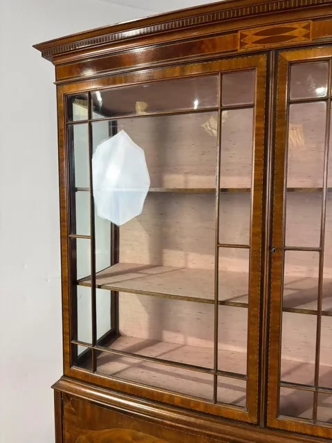 Large Edwardian Inlaid Walnut Bow Front Display Cabinet