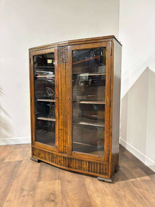 Vintage 1940s Oak Two Door Glazed Bookcase