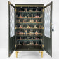 Painted green antique china cabinet with animals in the bar and glass door and gold legs - Copy