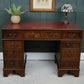 Antique Style Mahogany Pedestal Desk with Red Leather Top