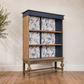 Vintage Open Bookcase | Upcycled Display Cabinet | Blue Botanical Shelving Unit | Hand Painted Furniture