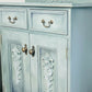 Vintage Solid Pine Cabinet | Hand Painted Duck Egg Blue Cupboard | Floral Decoupage Interior | UK Delivery Included