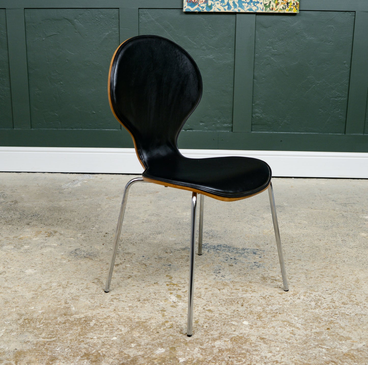 4 Dwell Bentwood Dining Chairs - Black Leatherette Seats - MCM Style