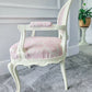 Louis XVl Newly Upholstered Accent Chair, Bergere, Pink Toile Fabric, Cream Painted Frame, Cabriole Legs. Venetian influences.