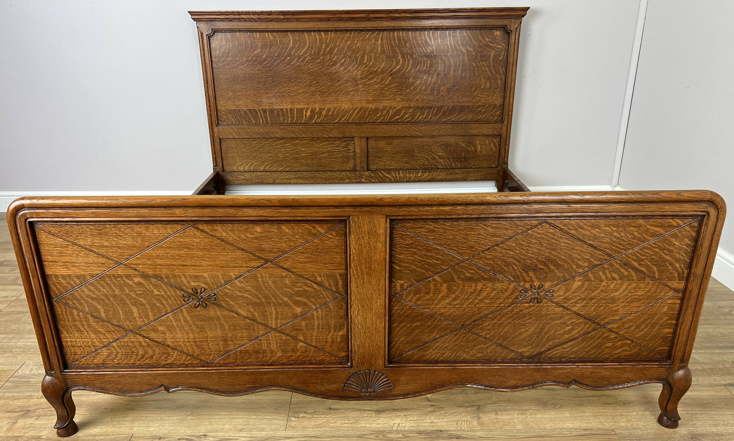 Bed Vintage French Louis XVI Oak King Size Bed Frame Carved Headboard LOT 6383