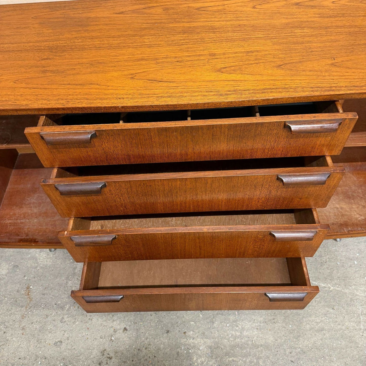 Mid Century Teak Sideboard Double Cupboard 4 Drawers On Castors Possibly Jentiqu