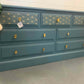 Large Chest Of Drawers Painted Bespoke Stencilled Upcycled Blue Gold Geometric