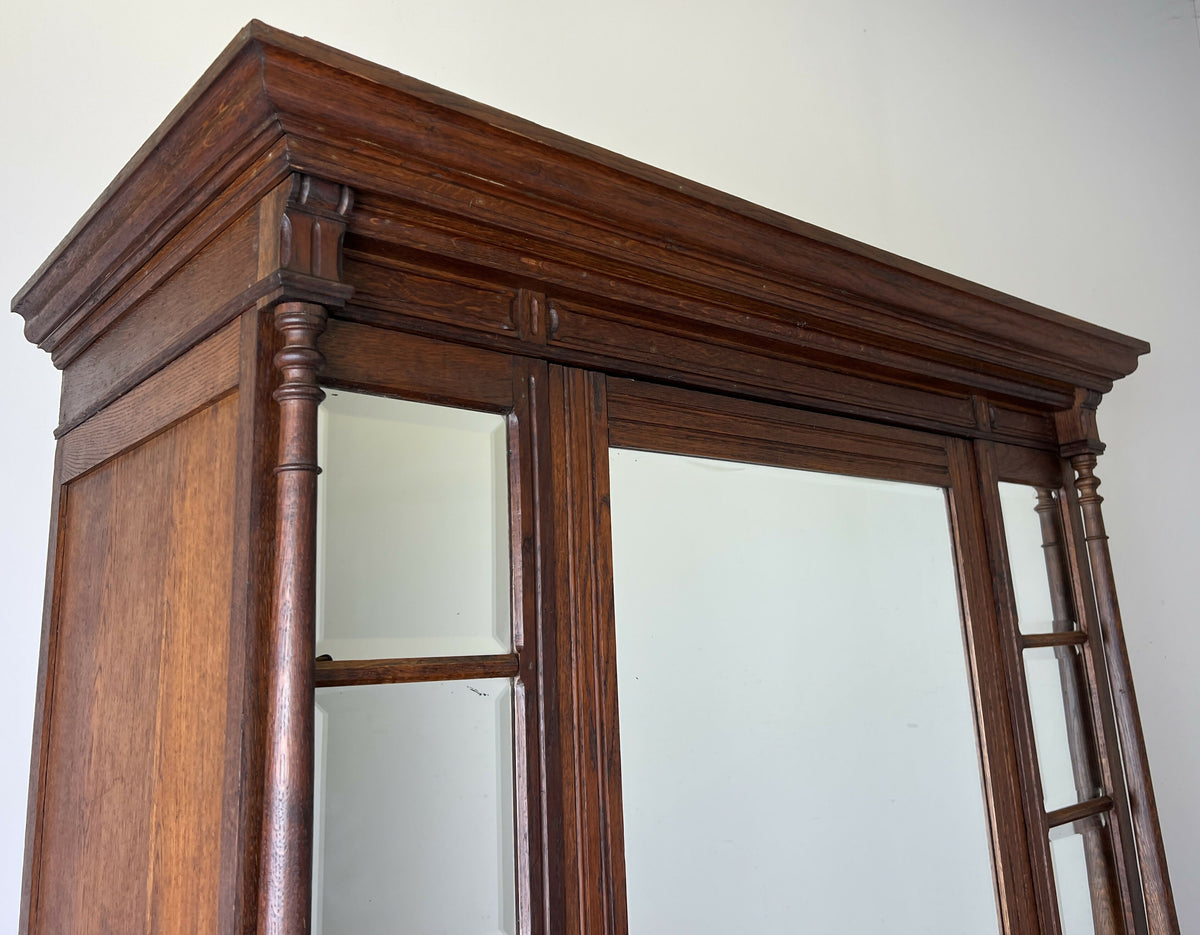 Wardrobe Antique French Style Oak Mirrored Two Drawers Carved Armoire LOT 6541