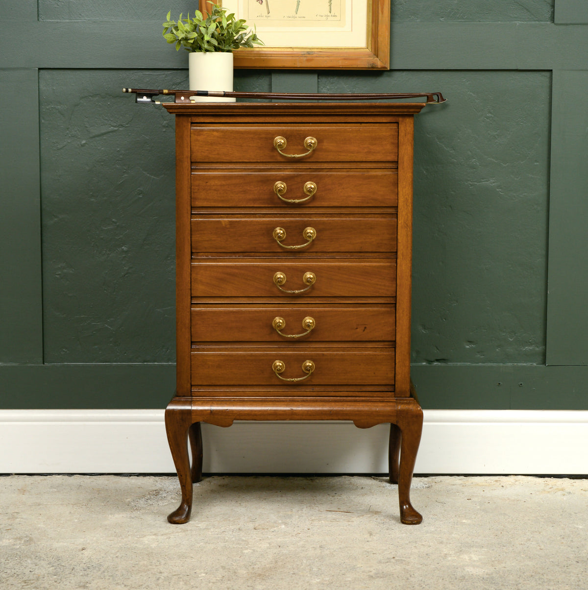 Mahogany Sheet Music Cabinet with Drop Down Front Drawers