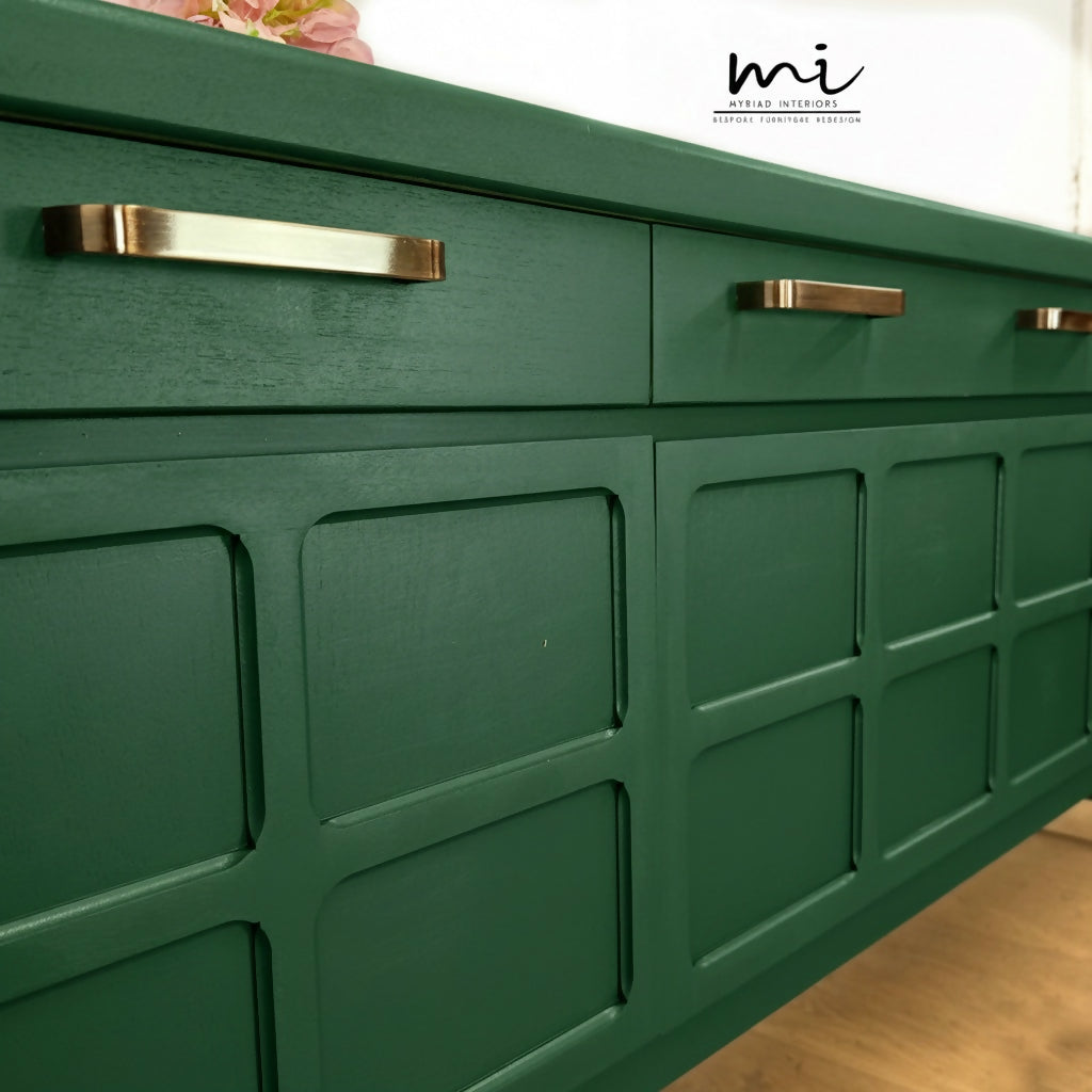 Large Vintage Nathan Sideboard in deep forest Green, mid century drink cabinet, TV stand, media unit