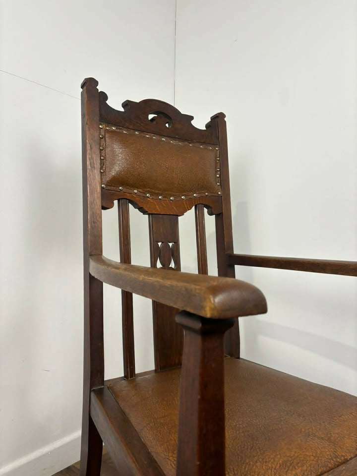 Edwardian Oak Art Nouveau Style Armchair
