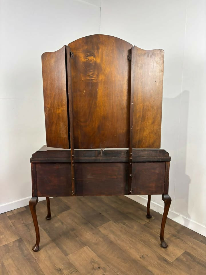 Vintage Walnut Veneered Triptych Mirror Dressing Table
