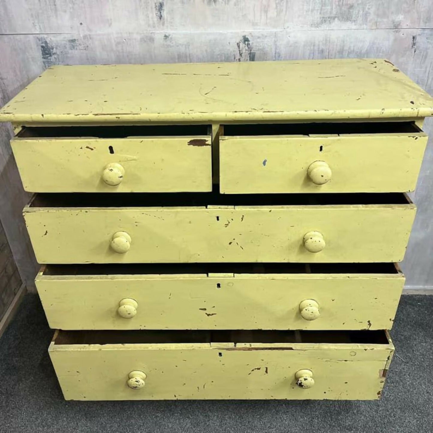 Vintage Early 20thC Rustic Painted Chest of 2 Over 3 Drawers Great Patina