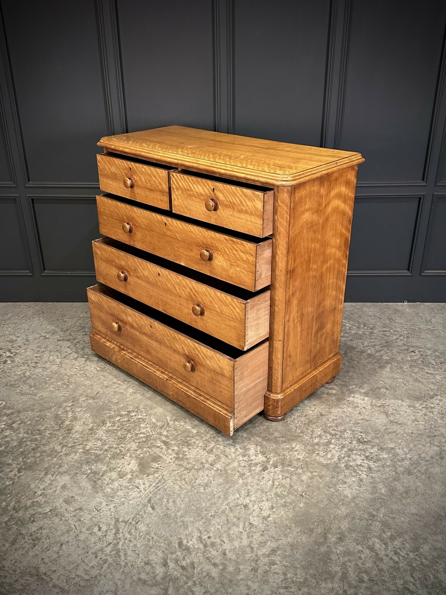 Vintage Victorian Satinwood Chest Of Drawers