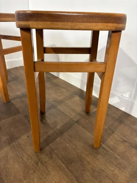 Mid-Century Set of Four Oak Stools