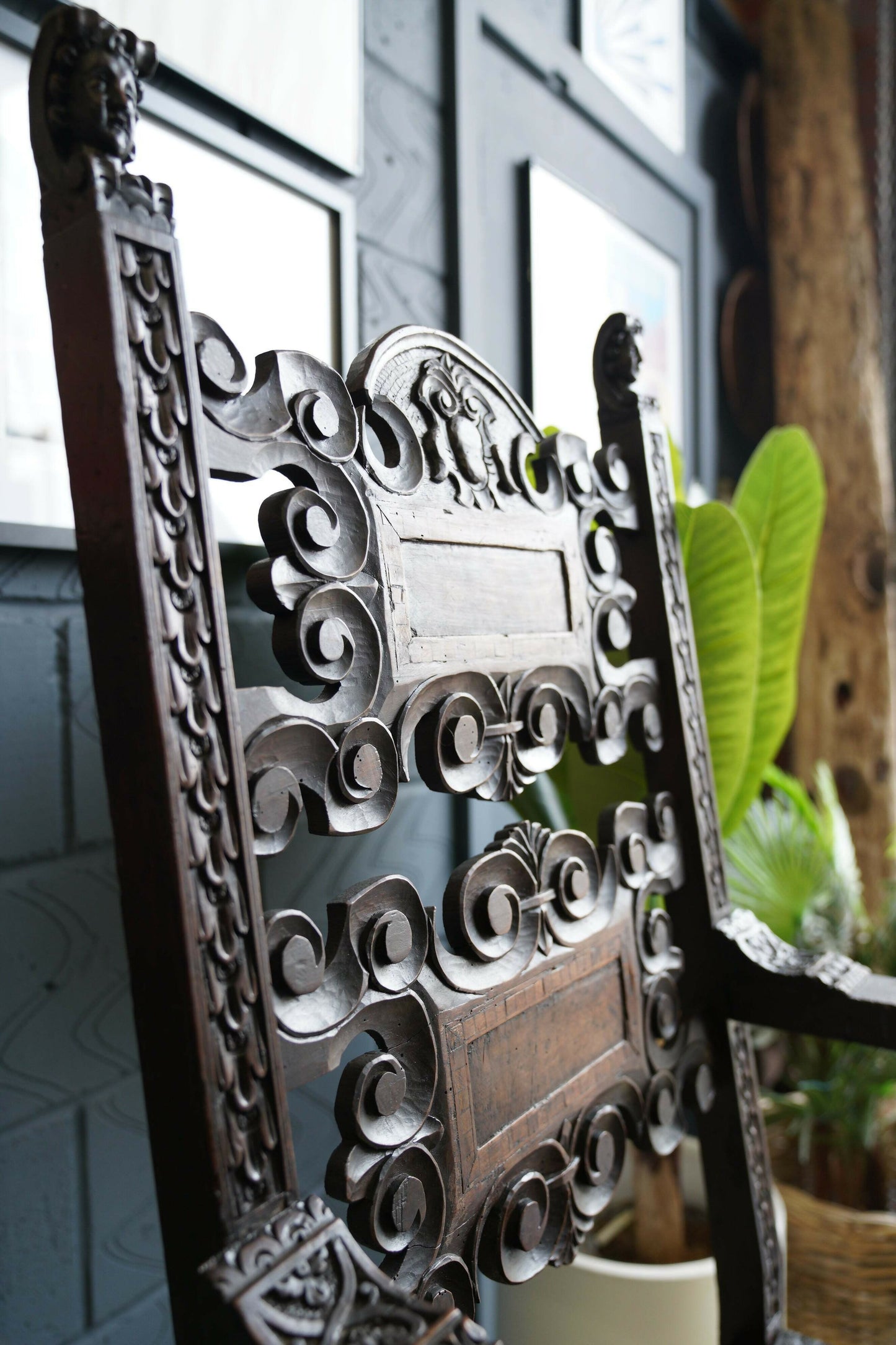 Italian Renaissance Revival Hall Oak Carved Antique Chair Carved Wainscot Throne Ecclesiastical