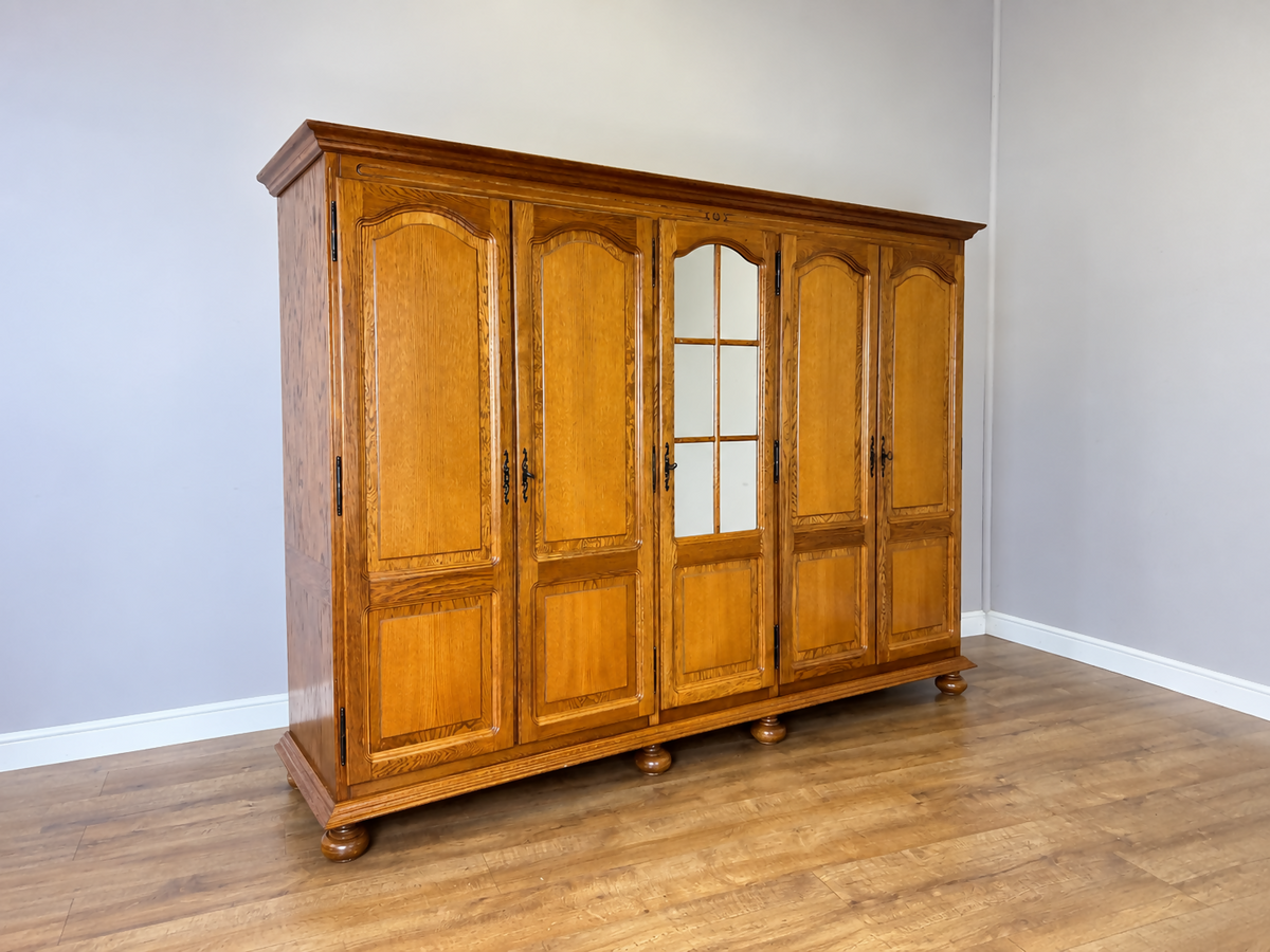 Wardrobe Vintage French Style Oak Five Door Mirrored Carved Armoire LOT 6517