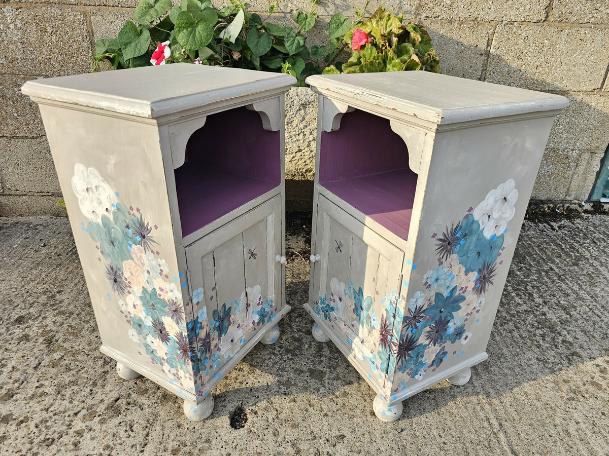 Hand Painted Pine Bedside Cabinets