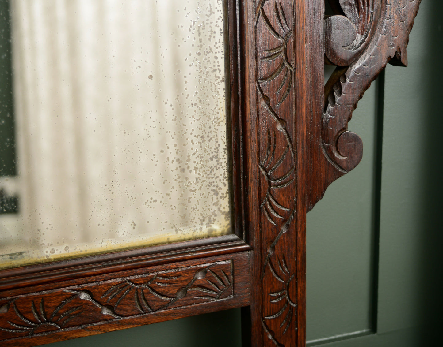 Antique Oak Hall Stand with Seahorse Carvings