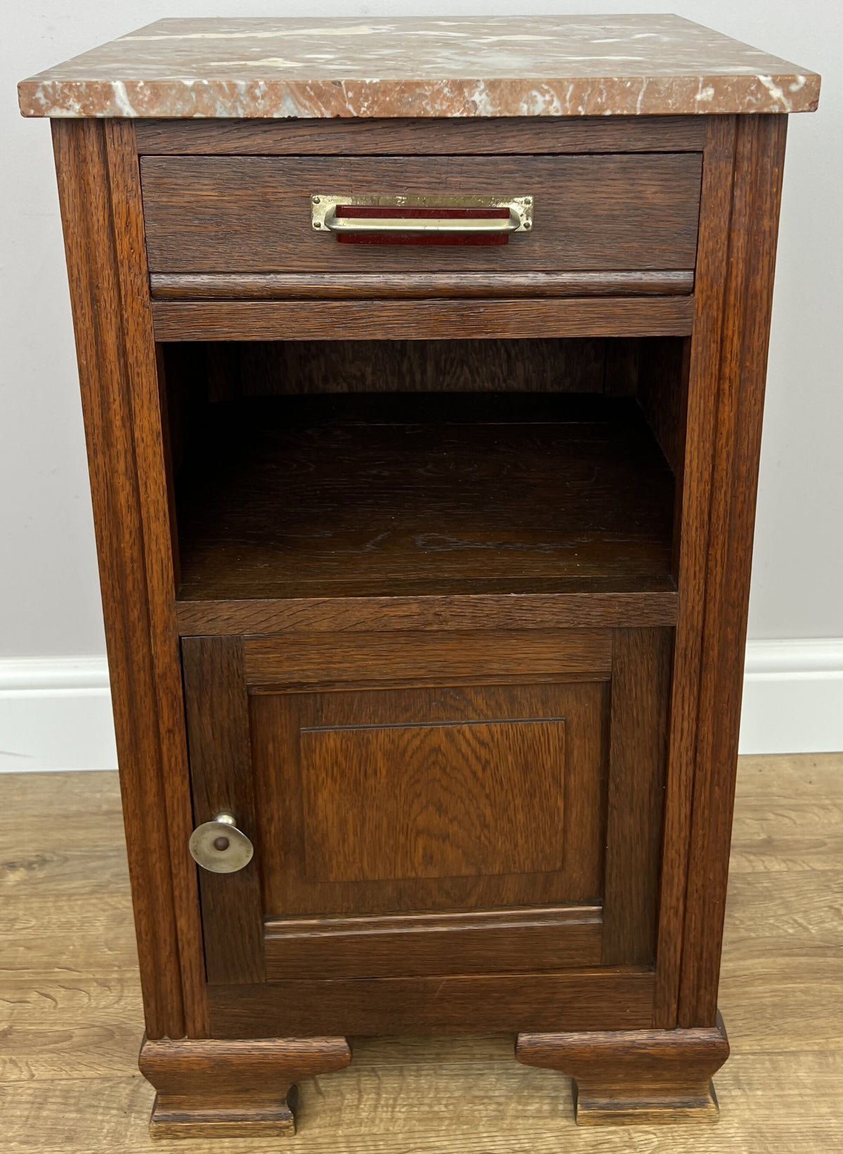 Bedside Table Antique French Style Oak Carved Marble Top Cabinet LOT 6601