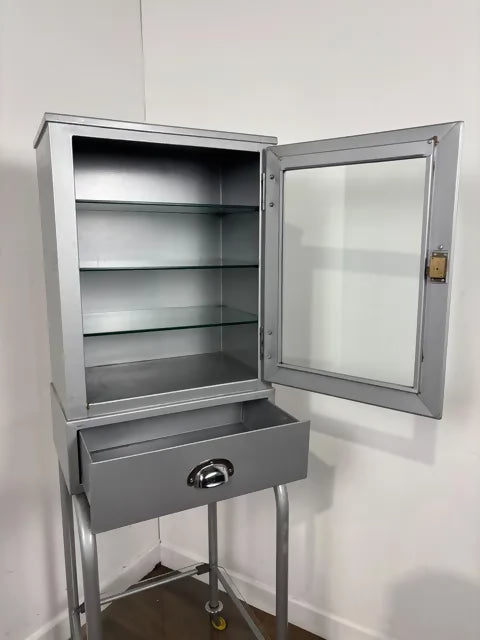 Vintage Clwyd Health Authority Medical Cabinet on Castors