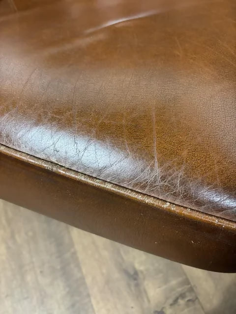 Vintage Brown Leather Button Back Chesterfield Two-Seater Settee