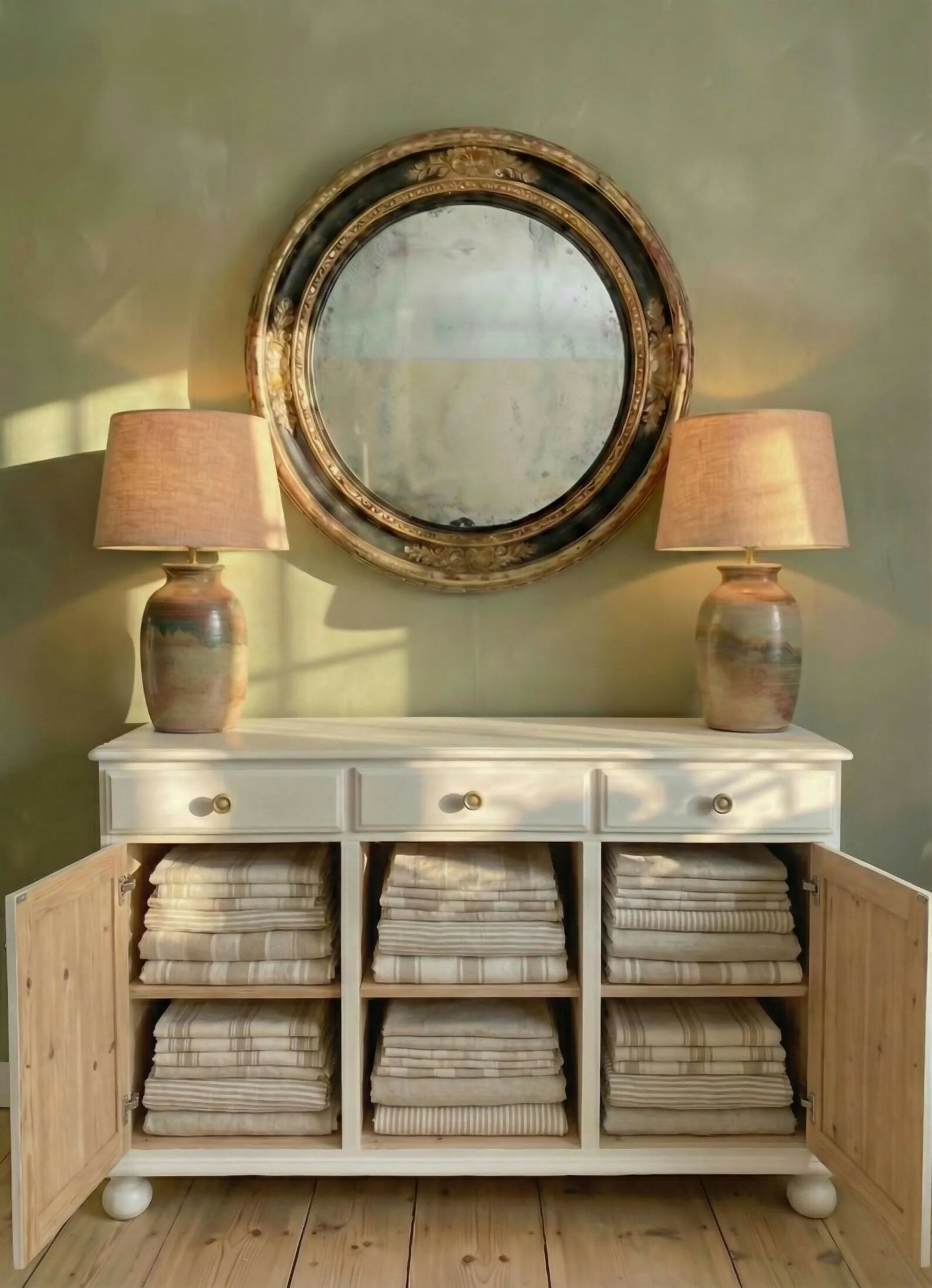 Vintage hand Painted Sideboard/coastal Furniture/white cabinet