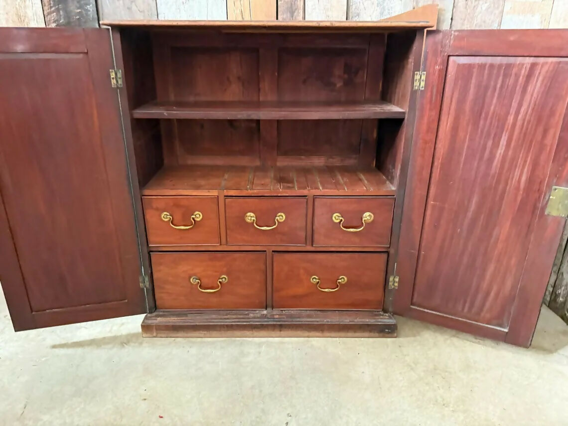 Antique Late Georgian Mahogany Estate Hall Actuary Bank Drawers Cupboard, C1800
