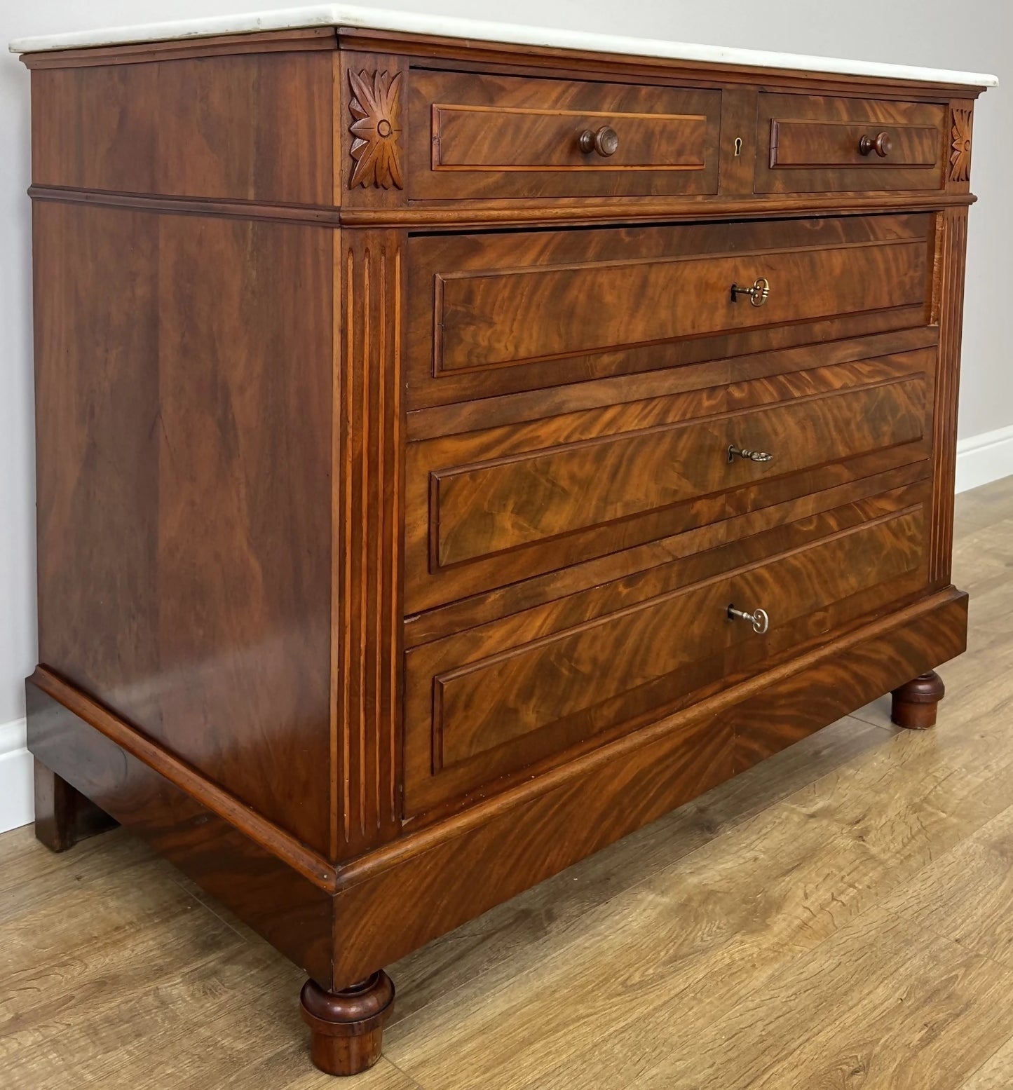 Chest of Drawers Antique French Walnut Marble Top 5 Drawers Cabinet LOT 6349