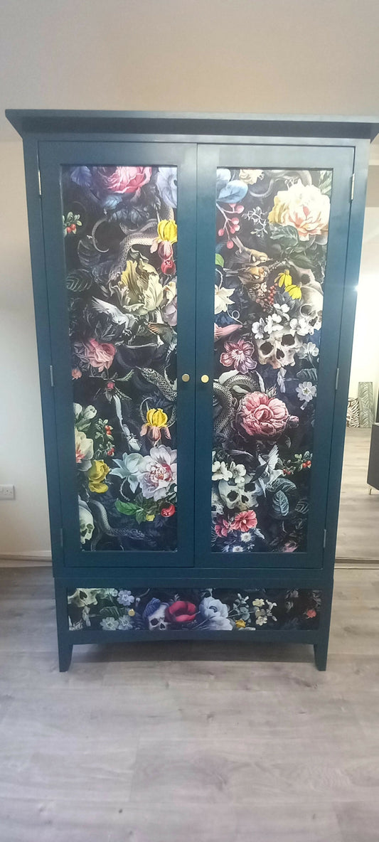Upcycled Navy Wardrobe: Steampunk Skull & Roses Print