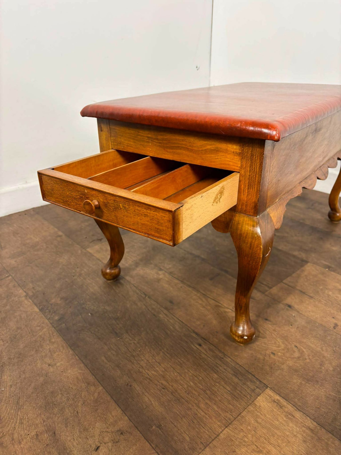 Vintage Leather Top Sewing Box - Stool