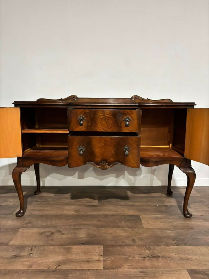 Vintage Queen Anne Style Figured Walnut Sideboard2