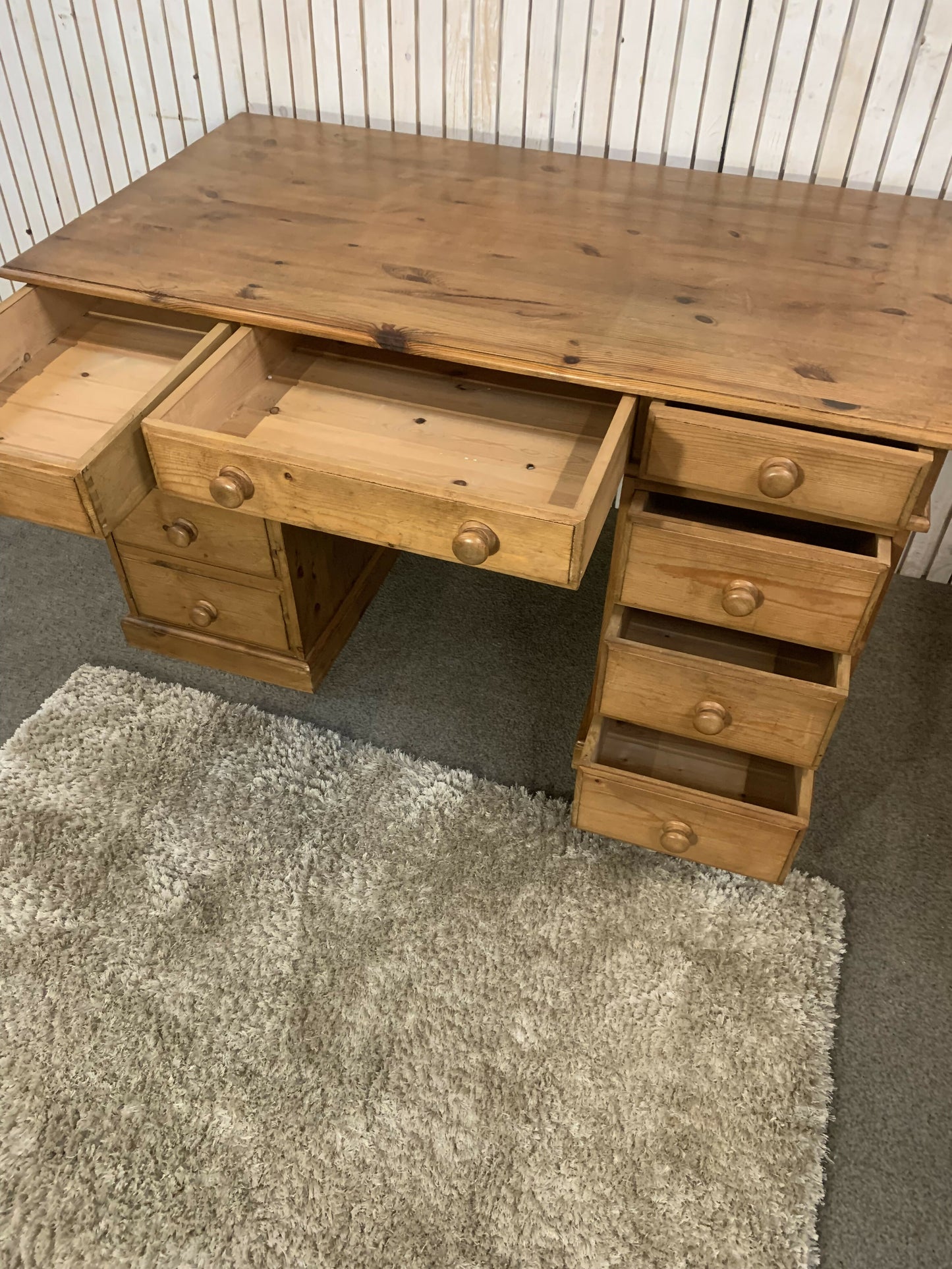 Handmade Solid Pine Desk with Cupboard • Home Office Study Table • Classic Wooden Desk