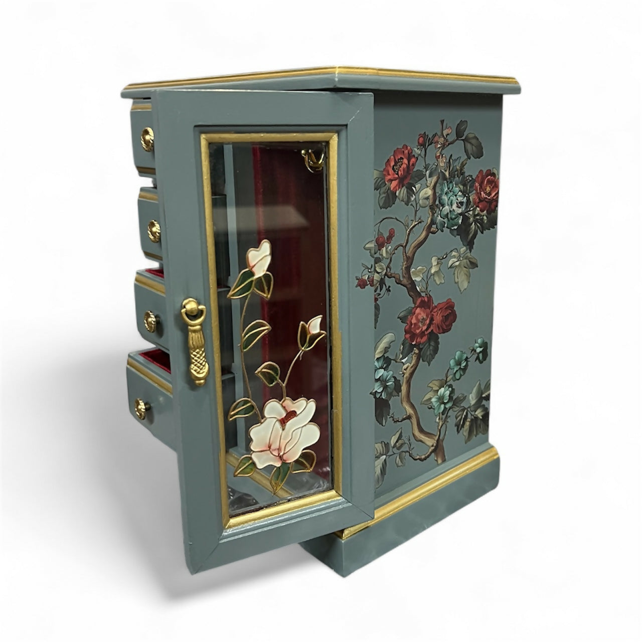 handpainted vintage wooden jewellery box