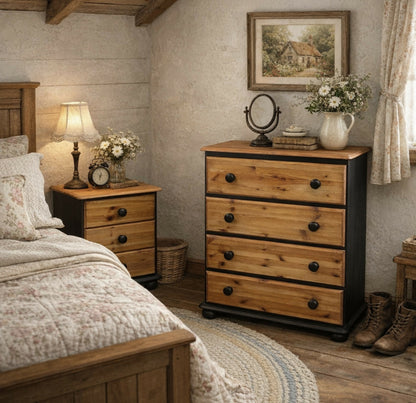 Pine Chest of 4 Drawers and matching bedside set of 3 drawers.