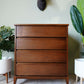 Peppler Furniture Co. 'The Hanover Line' Four Drawer Highboy In Figured Walnut – Canada, C. 1960s
