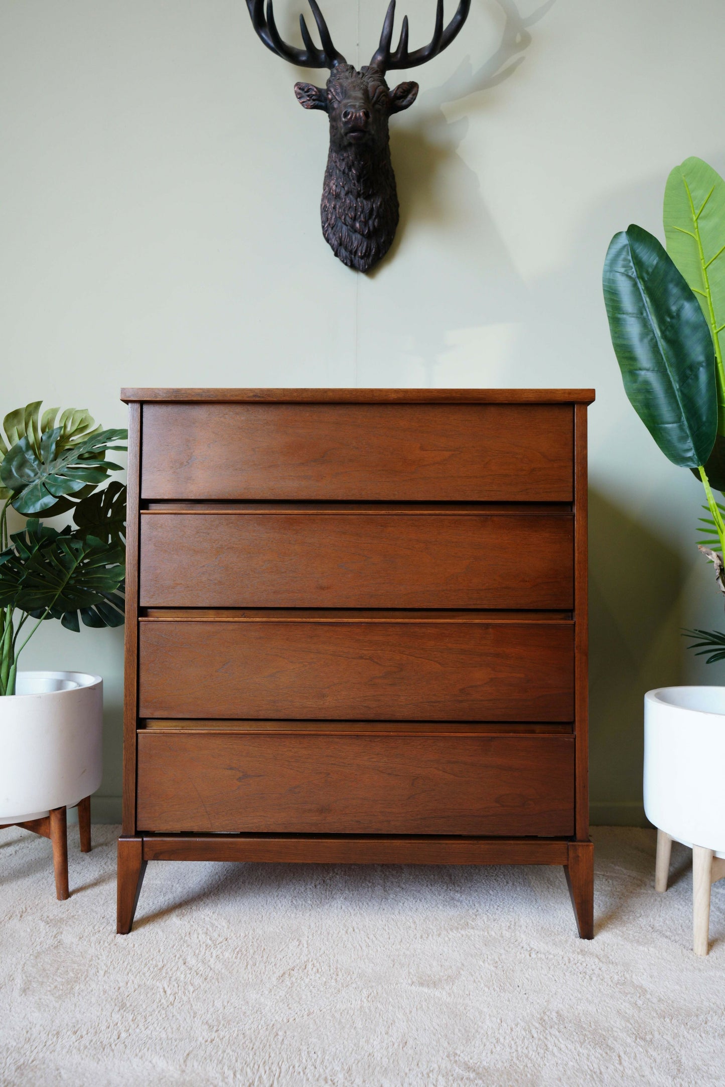 Peppler Furniture Co. 'The Hanover Line' Four Drawer Highboy In Figured Walnut – Canada, C. 1960s
