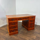 Reproduction Yew Wood Pedestal Desk with Brown Leather Inset