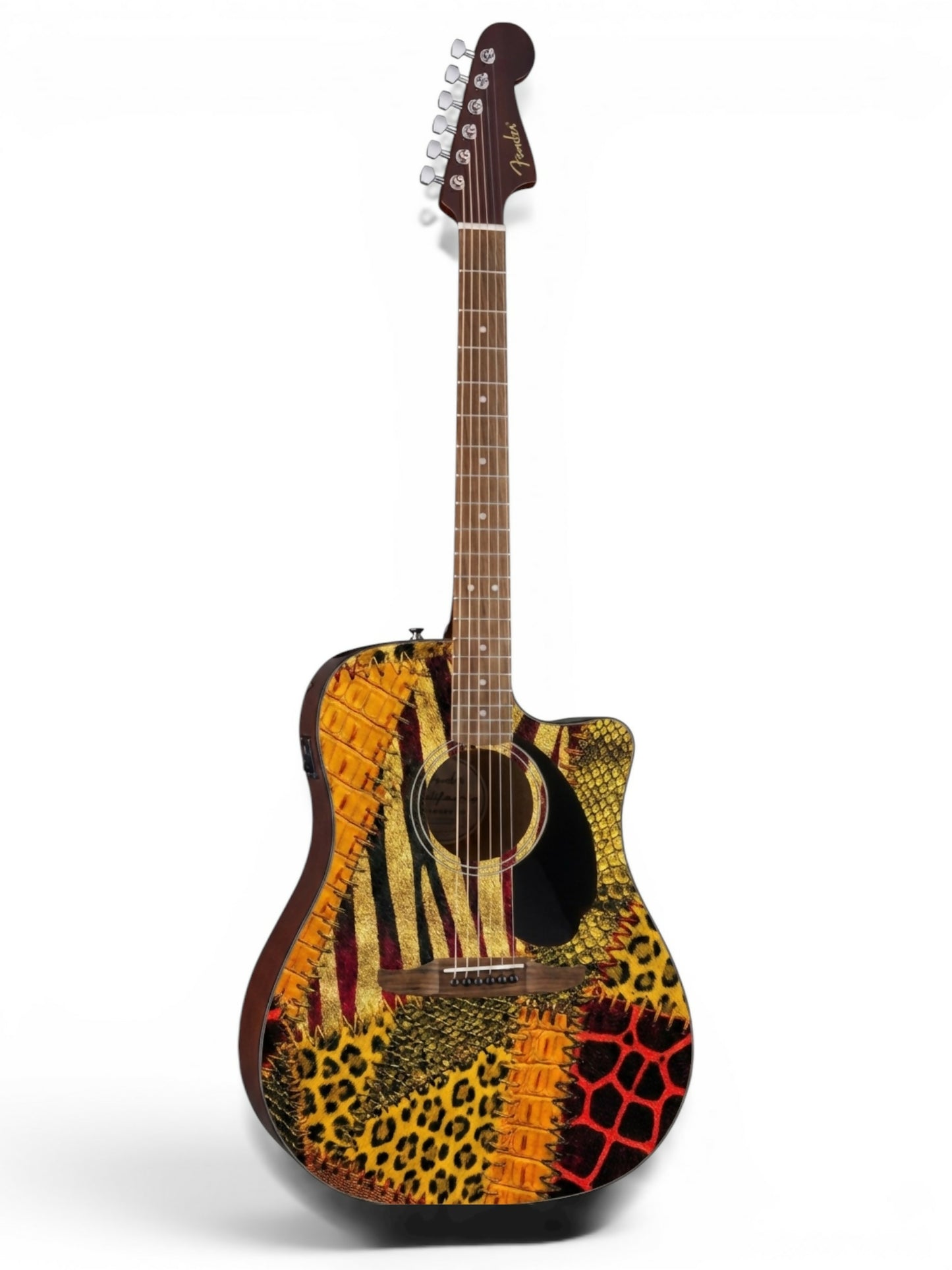 Patchwork Animal Skins Design Fender Electro Acoustic Guitar