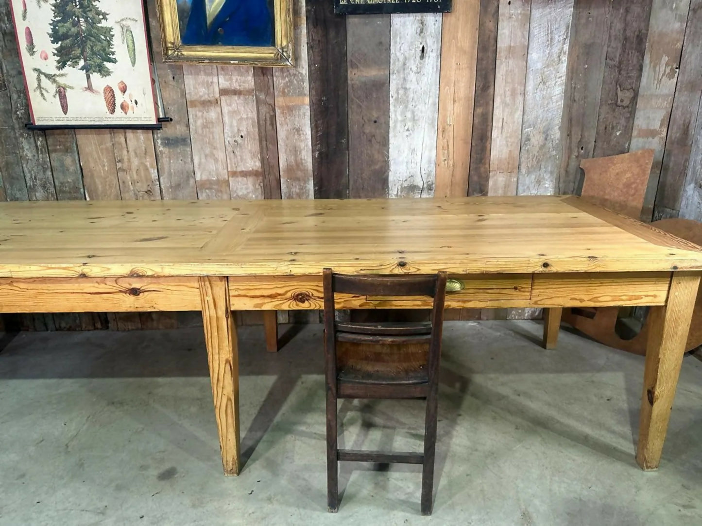 Antique Large Rectangular Long Pine Refectory Dining Table, C 1900. L300